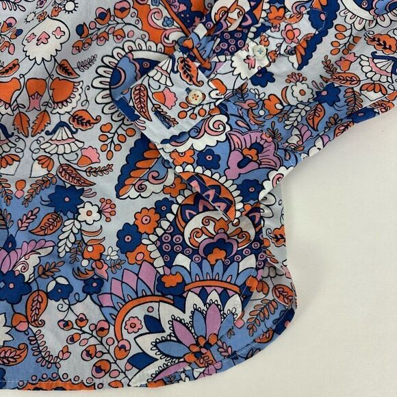 Talbots XL Classic Cotton Button Down Shirt Royal Palm Paisley Orange Blue - Picture 10 of 12